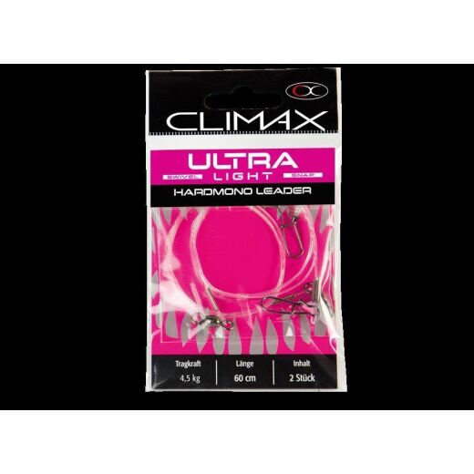 Climax Ultra Light Hard Mono 4,5 kg Raubfischvorfach mit Wirbel und Snap, 60 cm