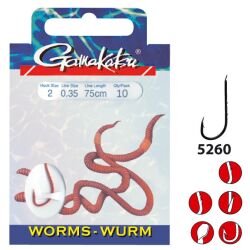Gamakatsu Vorfachhaken Worm LS-5260, rot, 75 cm