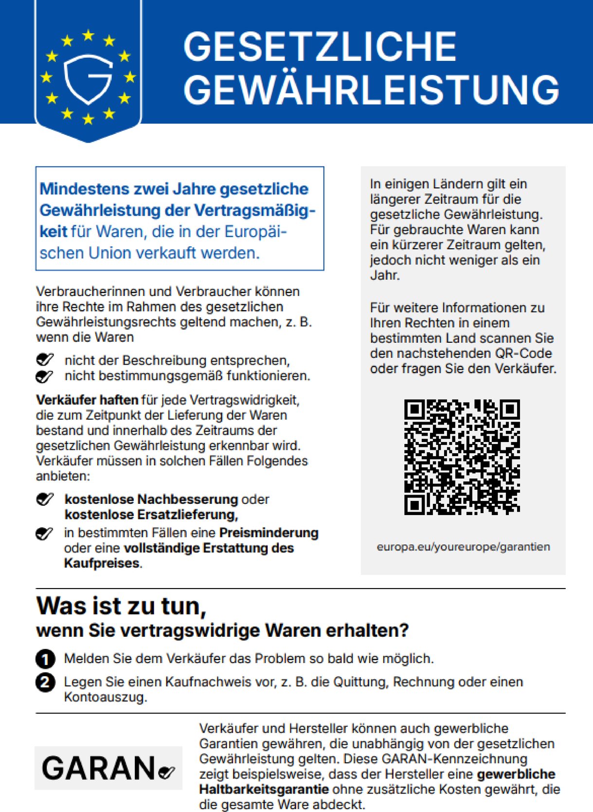 Offizieller EU-Hinweis zur gesetzlichen Gewährleistung
